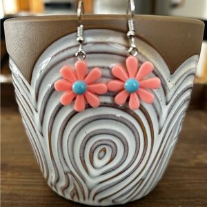 Pink and Blue Flower Earrings